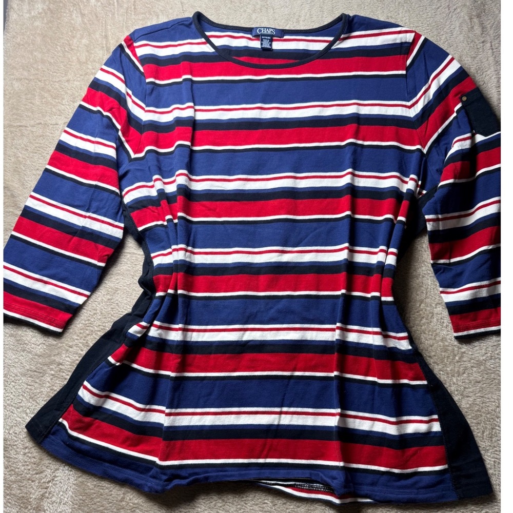Chaps Womens 1X Striped 3/4 Sleeve Top Nautical Coastal Fishermancore Summer